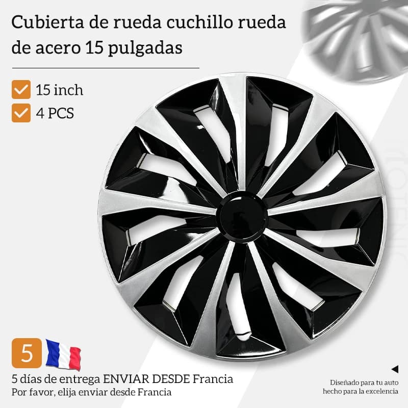 Tapacubos estilo cuchillo de 15 pulgadas, cubiertas de rueda negras y plateadas para coches, juego de 4, se adapta a Honda Volkswagen, Chevy, Mazda, tapacubos Dodge