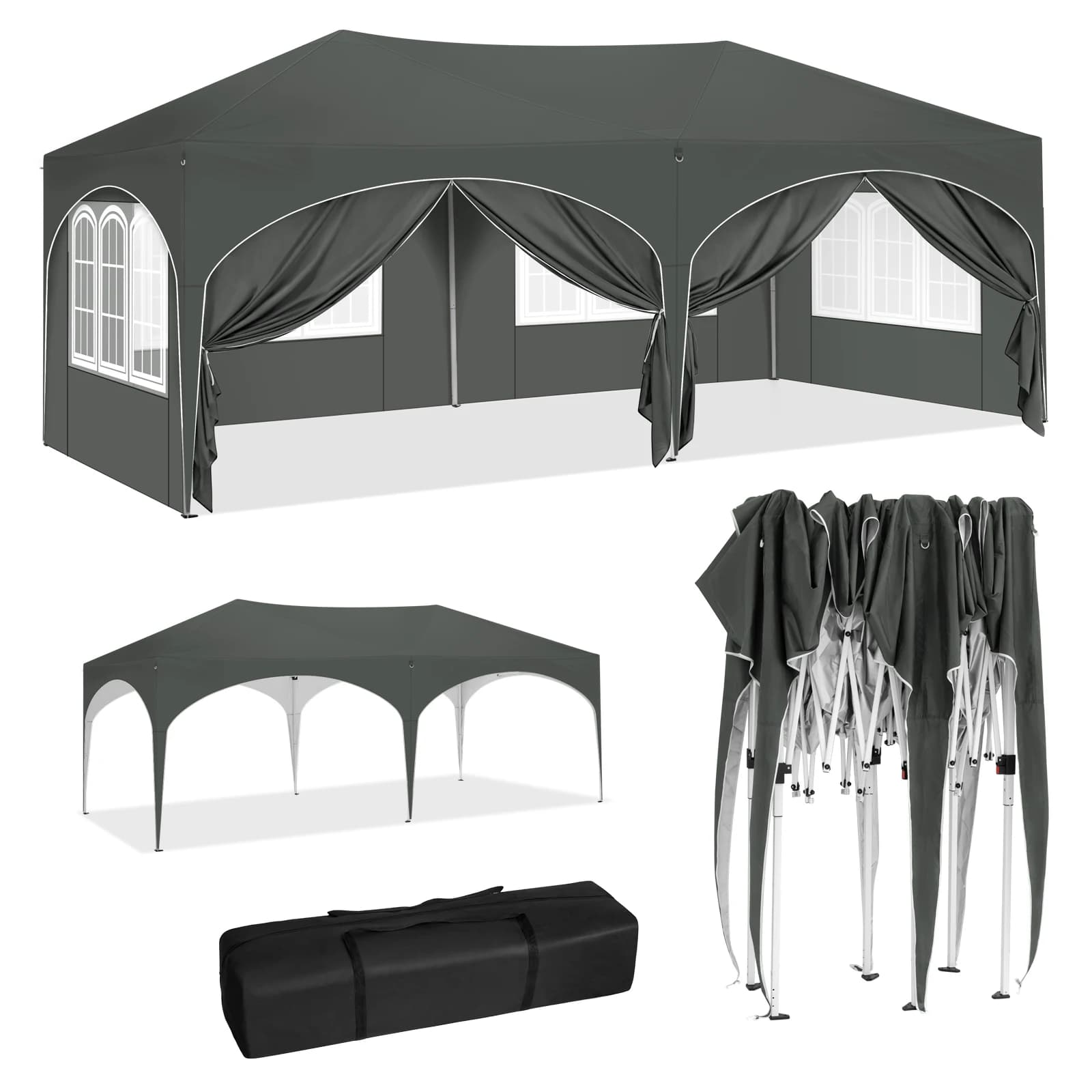 WOLTU Carpa de Jardín Plegable de 3x6m, Gazebo con 6 Paredes Laterales, Altura Ajustable, Impermeable, Protección UV, Carpa para Fiestas con Bolsa de Transporte