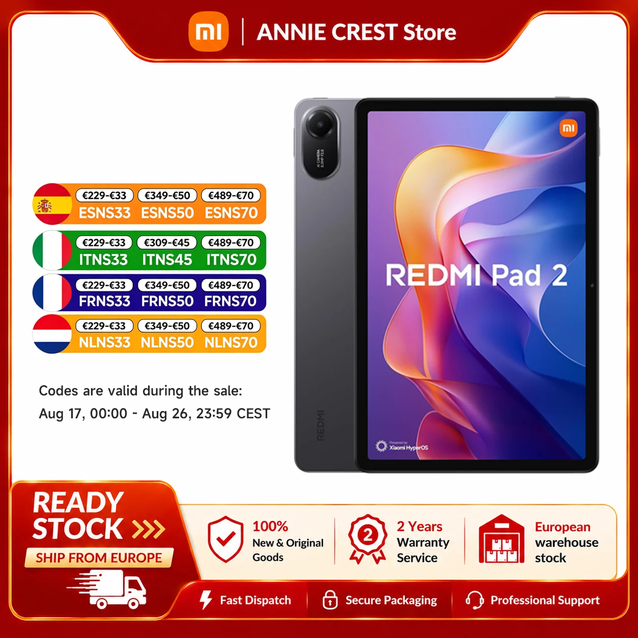 Xiaomi Redmi Pad 2 de 9000mAh, pantalla Wi-Fi 5 de 11 pulgadas 2.5K 90 Hz, procesador MediaTek Helio G100-Ultra, HyperOS, IPv6, cámara de 8MP, carga rápida