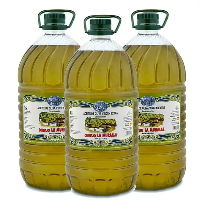 Aceite de Oliva Virgen Extra - Cortijo La Muralla - Hojiblanca - 3 Garrafas 5 Litros – Extracción en frío – Olivar Tradicional