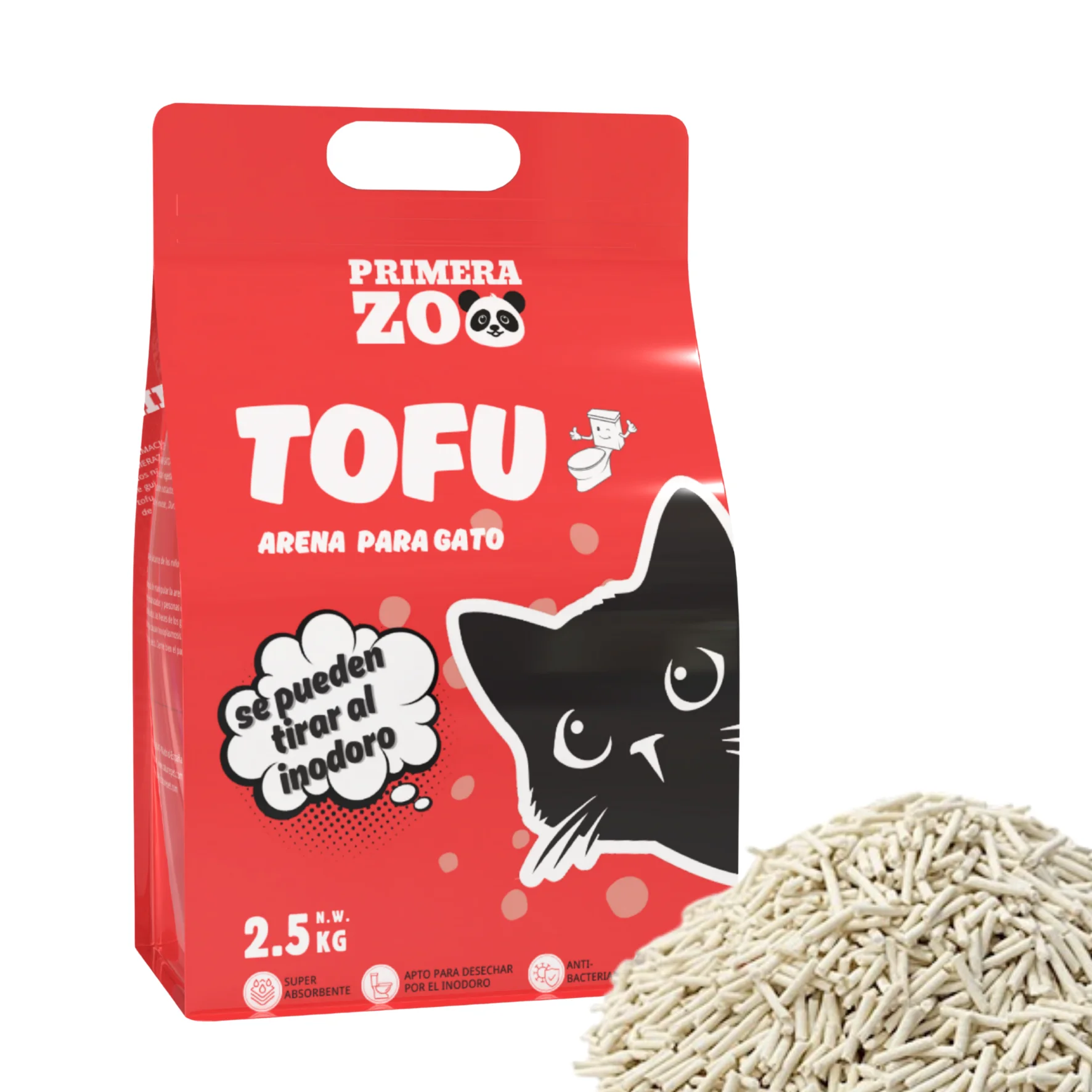 Primerazoo, Arena para Gatos de Tofu , Súper Absorbente y Sin Polvo , Control de Olores, Se puede tirar al Inodoro, 6L/Bolsa