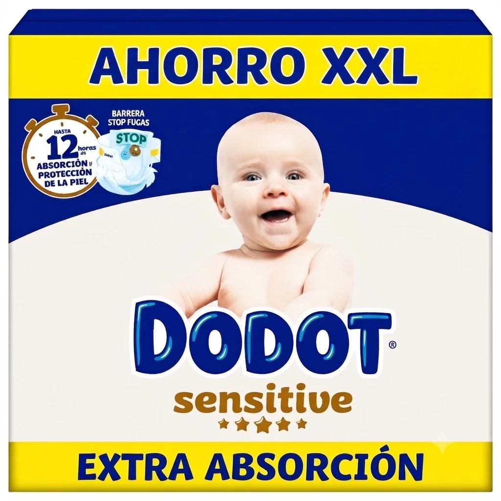 Dodot Sensitive Extra Pañal Bebé, Tallas 3+,4+,5+,6+  Pack mensual