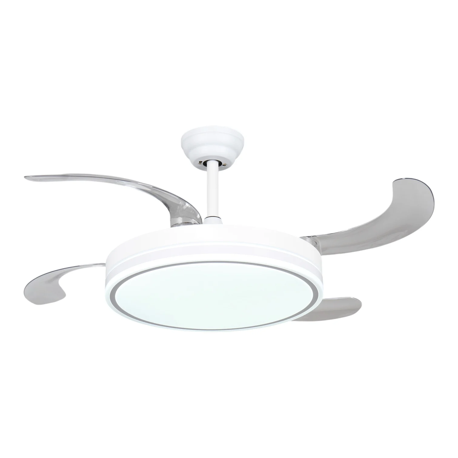 Ventilador de techo 96W : LED DE 60W Y MOTOR DE 36W Blanco en 3 Temperaturas de Luz con Mando a Distancia -Motor DC Eficiente y Silencioso, aspas desplegables retráctiles, 6 velocidades, control remoto, memoria, temporizador.
