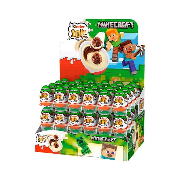 Kinder Joy Minecraft - Caja con 72 huevos de verano con crema de leche y cacao y 2 bolitas de chocolate - Contiene un juguete en el interior