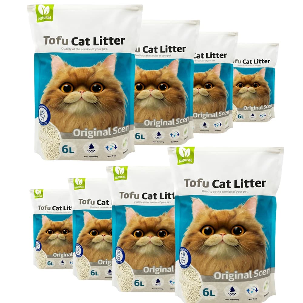 8Pcs Arena Aglomerante para Gatos Arena de Tofu para Gatos sin Polvo Fácil de Aglomerar Controla los Olores se Lanza en el Inodoro Sabor Original