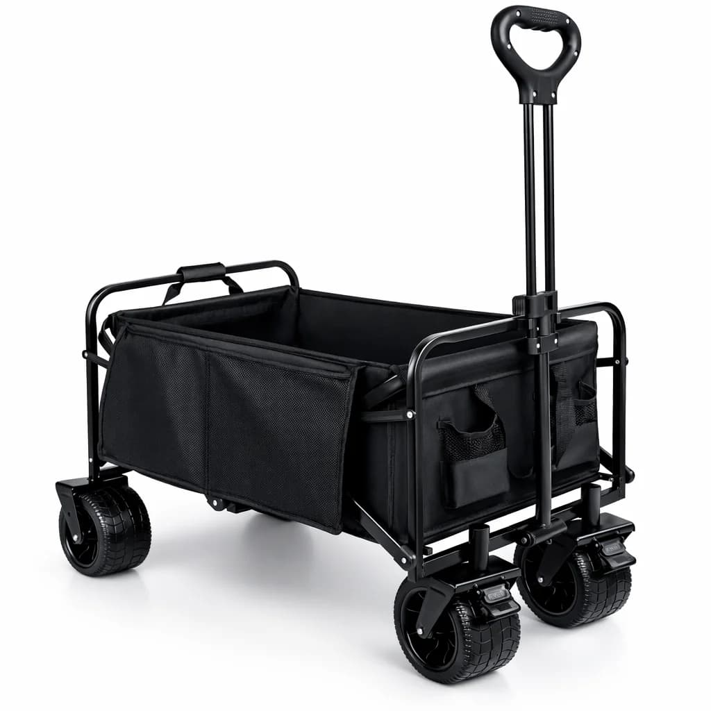 T-LoVendo Carro de Mano Plegable con Ruedas Grandes Todoterreno | Carrito Multiusos Ideal Playa, Compra, Jardín o Camping | Carga hasta 150kg | Asa Ajustable | Auxiliar | Transporte de Herramientas o Juguetes