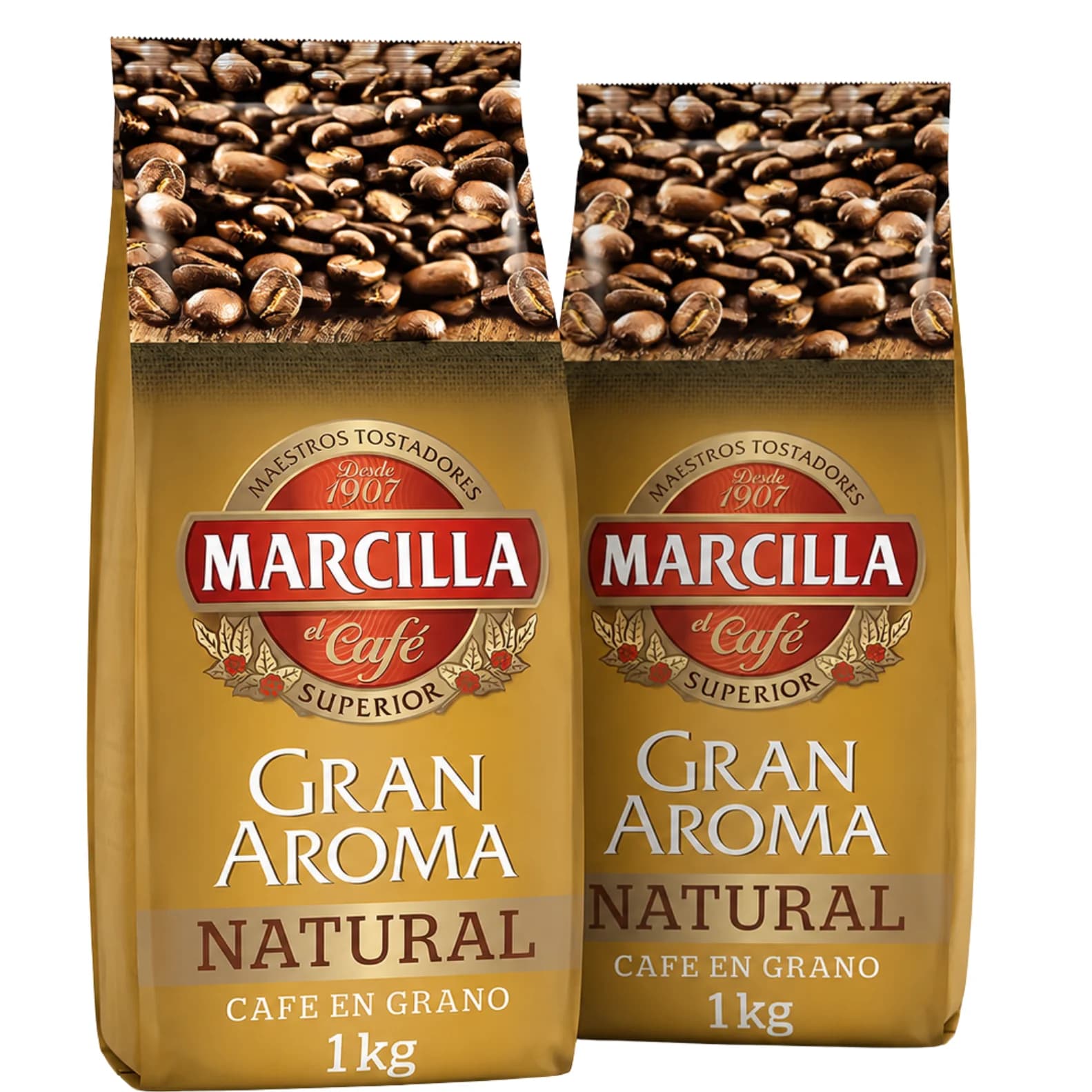 Café Marcilla Gran Aroma Natural en Grano 1KG - PACK 2 UNIDADES - QUMIR