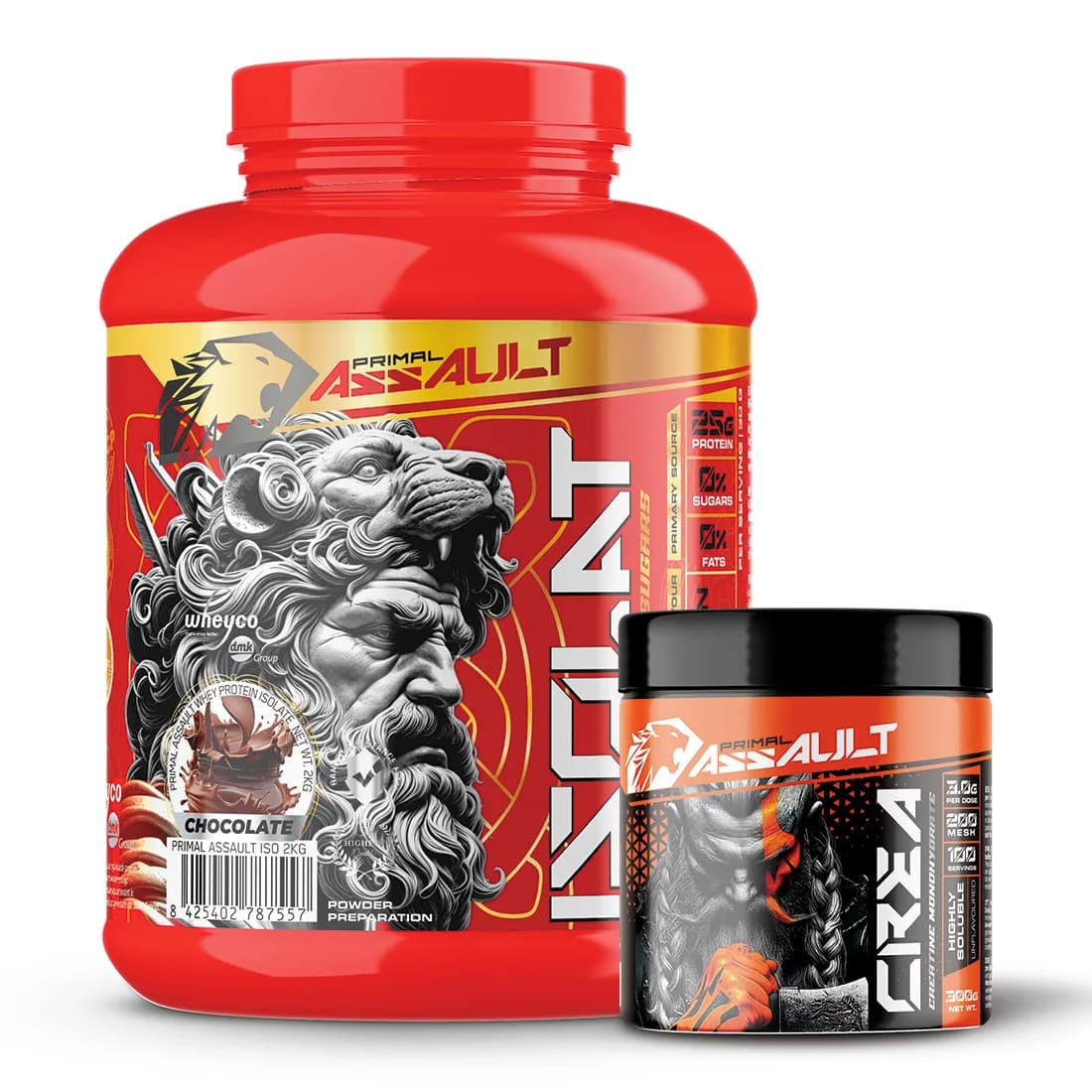 PRIMAL ASSAULT | Pack de Proteina ISOLATE 2KG + Creatina en Polvo Sin Sabor 300g