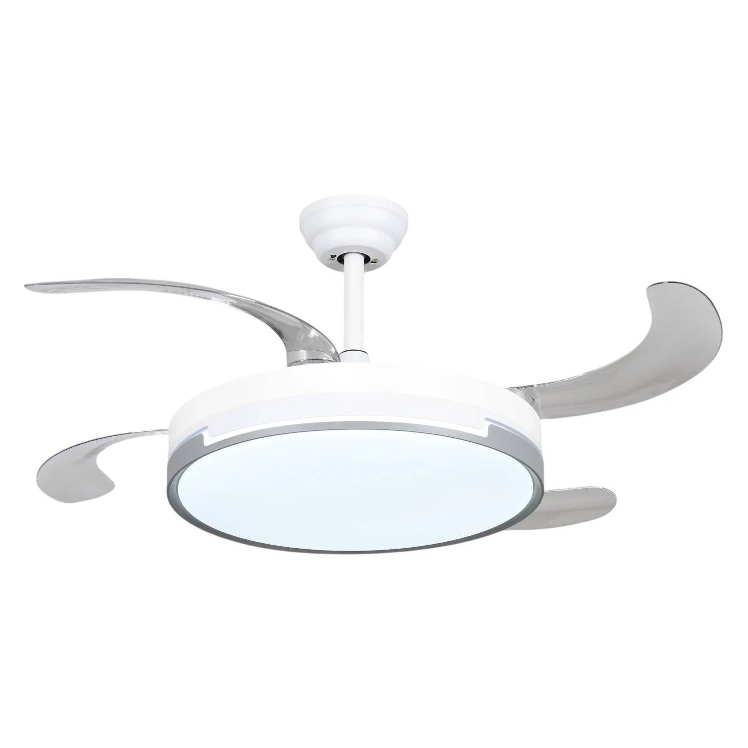 Ventilador de techo 96W : LED DE 60W Y MOTOR DE 36W Blanco en 3 Temperaturas de Luz con Mando a Distancia -Motor DC Eficiente y Silencioso, aspas desplegables retráctiles, 6 velocidades, control remoto, memoria, temporizador.