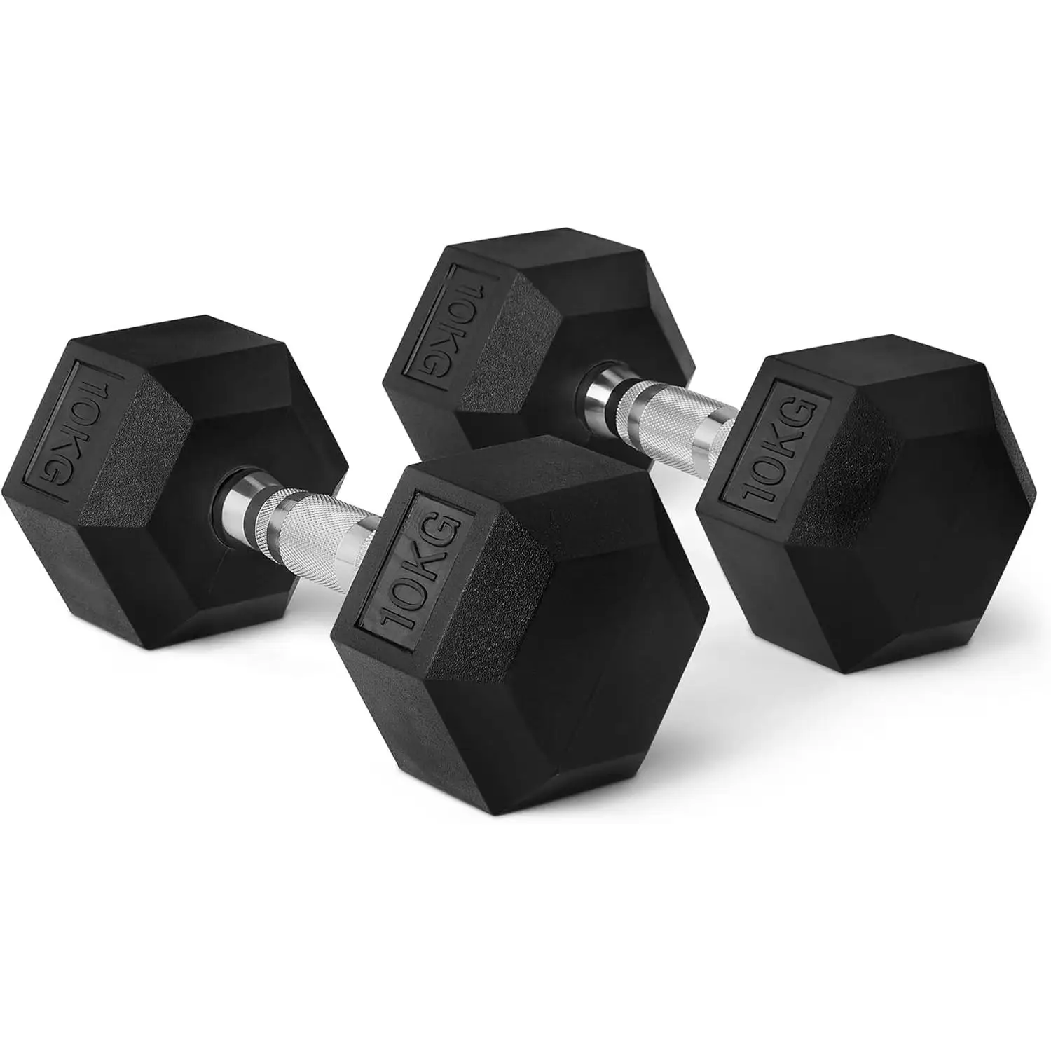 Mancuernas hexagonales ergonómicas con empuñadura de cromo y revestimiento de caucho. 2x2.5kg / 2x5kg / 2x7.5kg / 2x10kg / 2x12,5kg / 1x15kg / 1x17,5kg / 1x20kg / 1x25kg