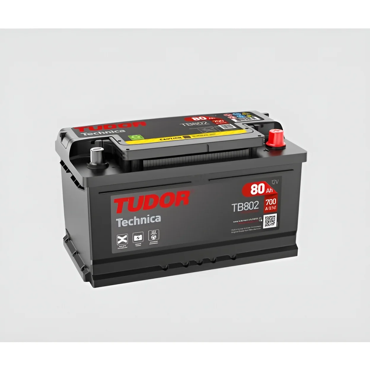 Tudor TB802 Batería de coche Tudor 80Ah 700A, Gama Technica.  NO Apta para vehículos con sistema Start-Stop. Totalmente libre de mantenimiento.  Polaridad + Derecha