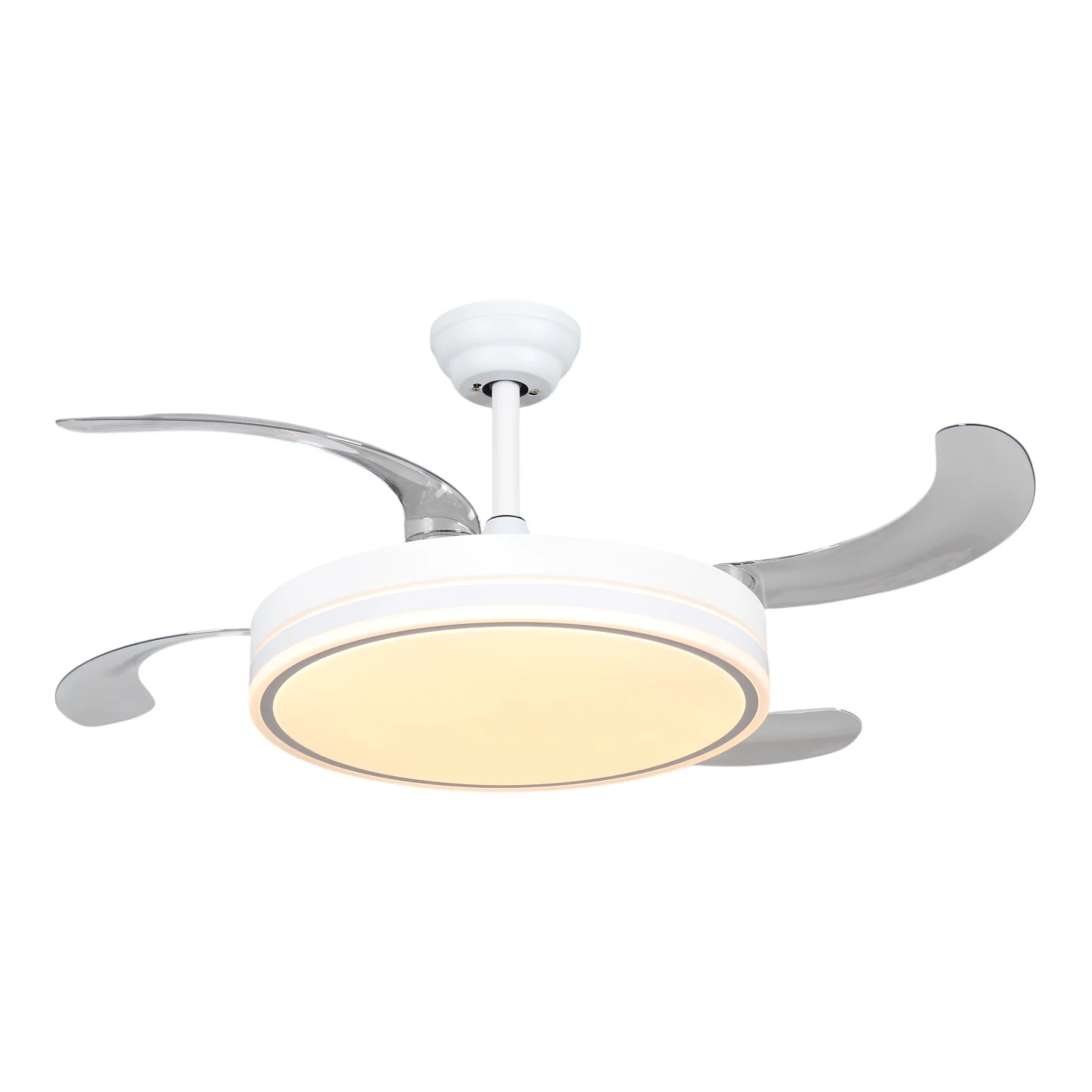 Ventilador de techo 96W : LED DE 60W Y MOTOR DE 36W Blanco en 3 Temperaturas de Luz con Mando a Distancia -Motor DC Eficiente y Silencioso, aspas desplegables retráctiles, 6 velocidades, control remoto, memoria, temporizador.