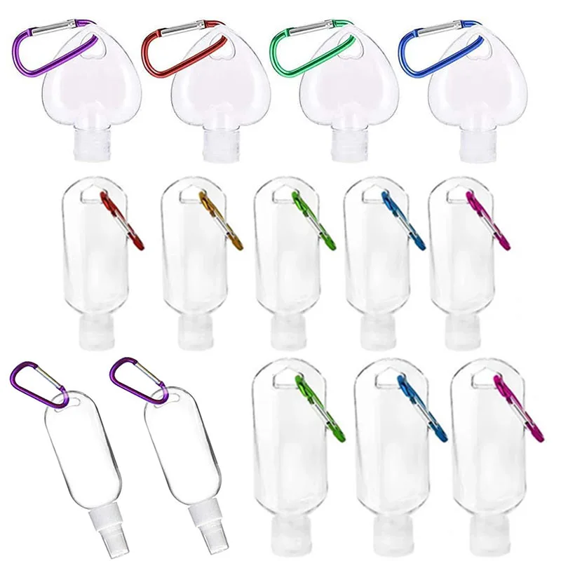 Llavero transparente de plástico para viaje, contenedor exprimible a prueba de fugas con tapa abatible para cosméticos, botella rellenable, 30ml, 50ml, 50 Uds.