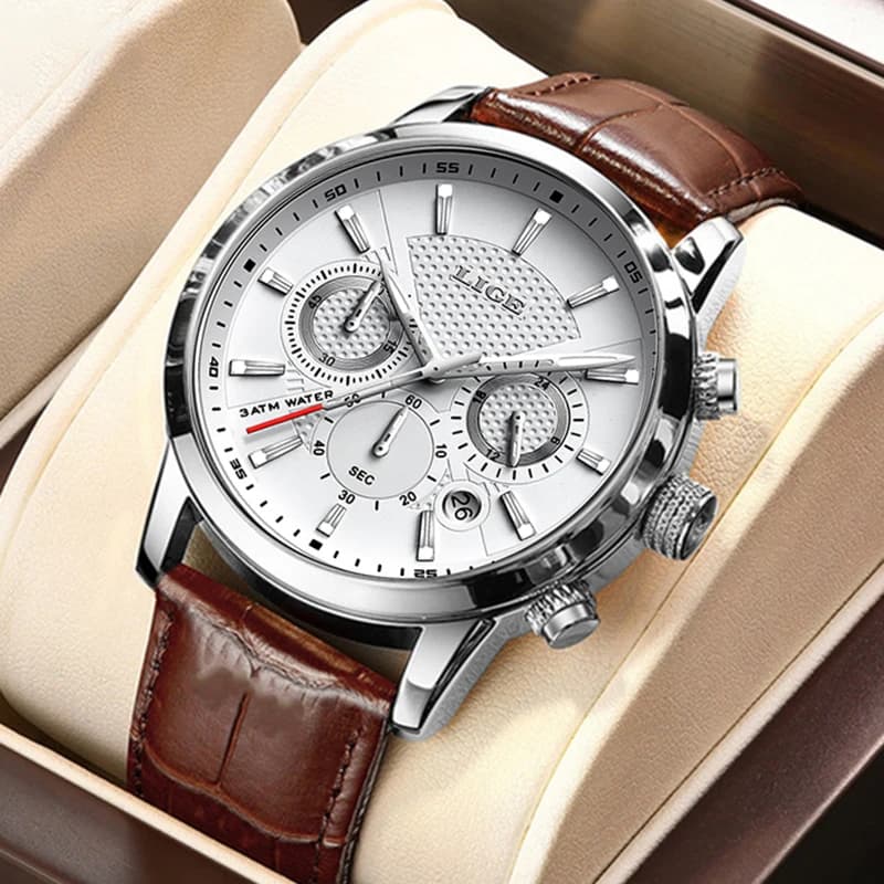 Reloj LIGE 2025 para hombre, relojes deportivos de cuarzo a la moda, relojes para hombre de marca superior, reloj militar de cuero resistente al agua con fecha, reloj Masculino