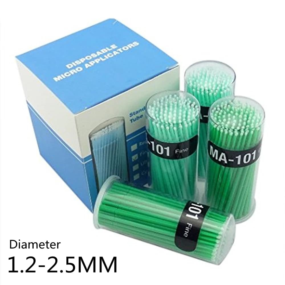 400 Uds 1,2-2,5 MM cepillo aplicador Micro desechable Dental/cepillos de pestañas desechables con caja portátil herramienta de extensión de dentista