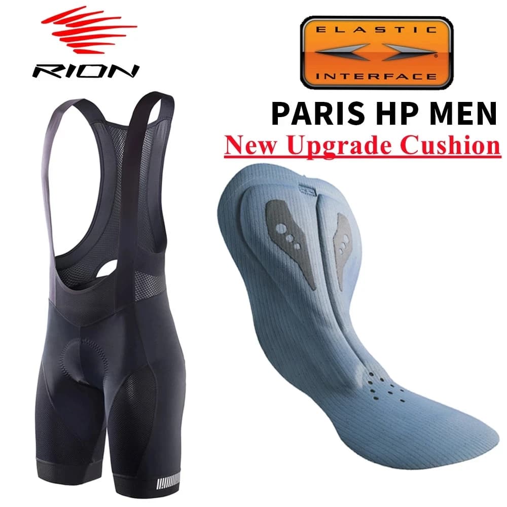 Pantalones cortos de Ciclismo RION para hombre, pantalones cortos con pechera, interfaz elástica, cojín, pantalones cortos acolchados de larga distancia para MTB, mallas ajustadas