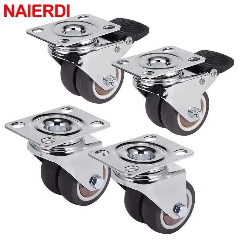 NAIERDI-ruedas giratorias de alta resistencia para muebles, ruedas de goma suave con freno para carro de plataforma, 1,5 "/2", 4 piezas
