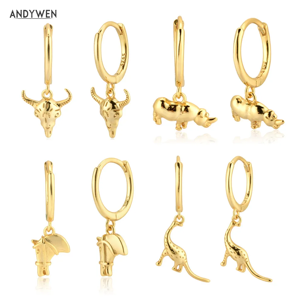 ANDYWEN-pendientes de plata de ley 925 con forma de rinoceronte, joyería fina, PIercing circular, 8,5mm
