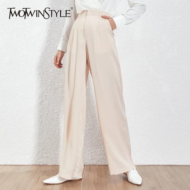 TWOTWNSTYLE-pantalones holgados e informales para mujer, ropa elegante de pierna ancha y cintura alta, 2022