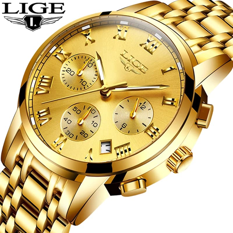 LIGE-reloj analógico de acero inoxidable para hombre, accesorio de pulsera de cuarzo resistente al agua con calendario, complemento Masculino de marca de lujo perfecto para negocios
