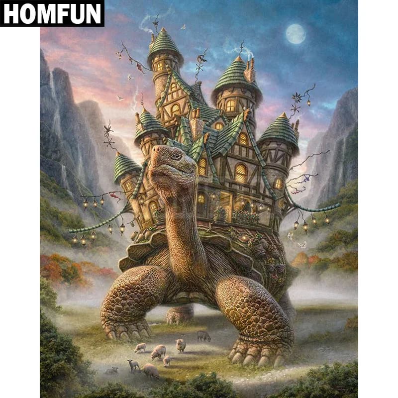 HOMFUN-pintura de diamante redondo/cuadrado completa, cuadro artesanal 5D, "casa de tortuga", bordado 3D, punto de cruz, decoración 5D, regalo A00323