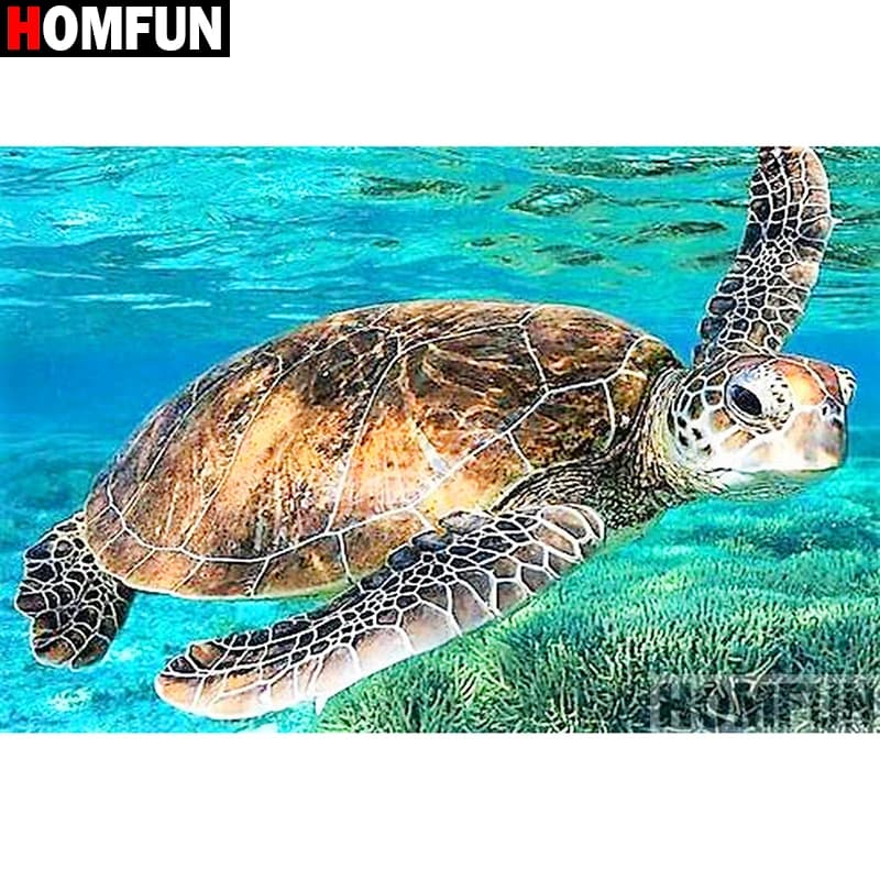 HOMFUN-pintura de diamante redondo/cuadrado completa, cuadro artesanal 5D, "Animal tortuga marina", bordado de diamantes 3D, punto de cruz, decoración del hogar A18946
