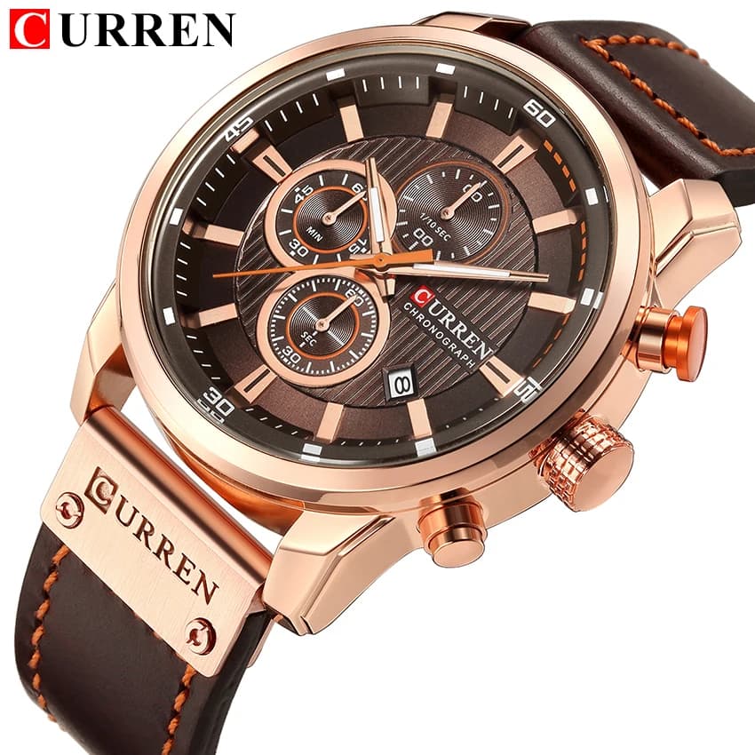 CURREN-Reloj deportivo militar para Hombre, cronógrafo de cuarzo con correa de cuero, resistente al agua, con fecha