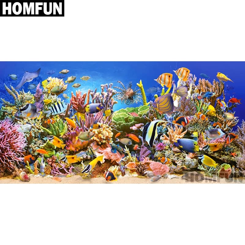 HOMFUN-pintura de diamante redondo/cuadrado completa, cuadro artesanal 5D "pez coral marino", bordado 3D, punto de cruz, regalo de decoración del hogar 5D A01119