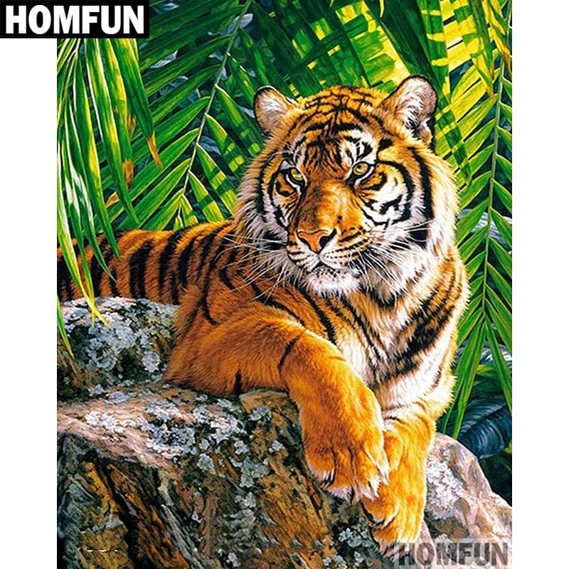HOMFUN pintura de diamantes imágenes de diamantes de imitación bordado de diamantes Animal Tigre punto de cruz diamante decoraciones para el hogar A00550
