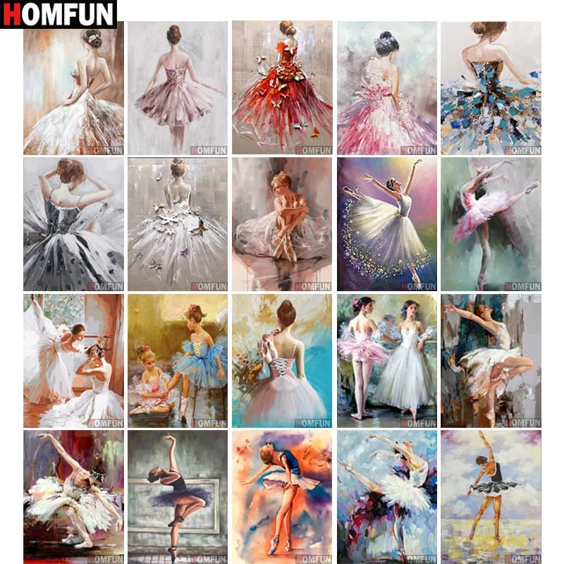 HOMFUN-pintura de diamante 5D DIY "bailarina de Ballet", cuadrados o redondos de imitación bordado de diamantes, estilo punto de cruz 3D, decoración para el hogar