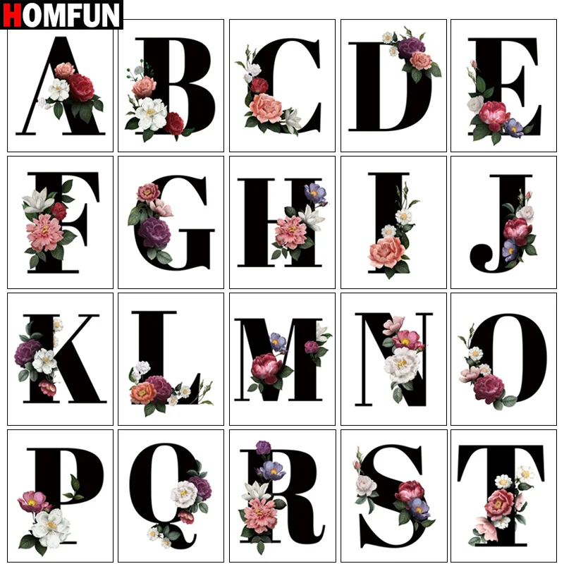 HOMFUN-pintura de diamante redondo/cuadrado completa, pintura de diamante artesanal 5D, punto de cruz bordado de "Letra de primer nombre flor rosa", regalo para decoración del hogar