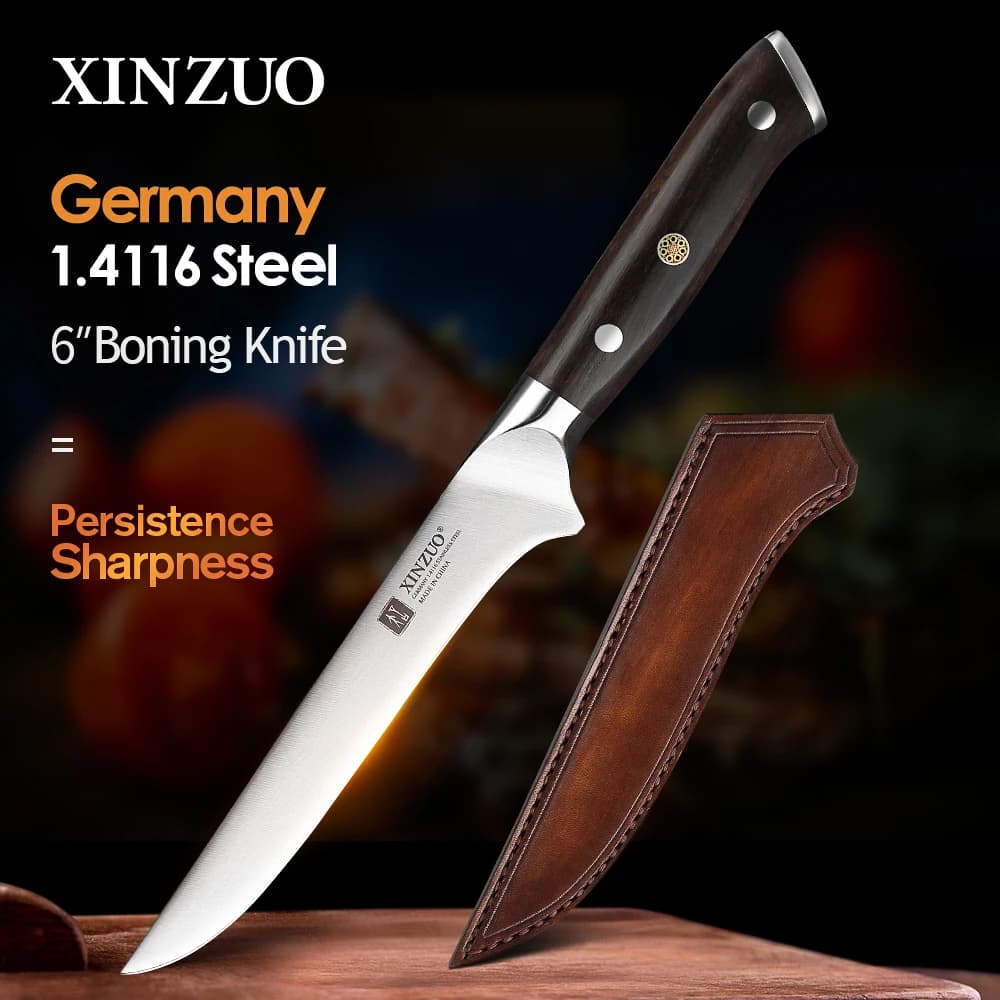 XINZUO-cuchillo para deshuesar de cocina, utensilio de carnicero muy afilado de ébano, de acero inoxidable, para carne, fruta, verdura, pescado