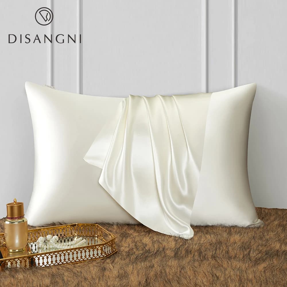 Funda de Almohada DISANGNI 22 Momme 100% Seda de Morera Pura para Cabello y Piel, Seda Natural de Doble Cara con Cierre Oculto, Suave y Delicada