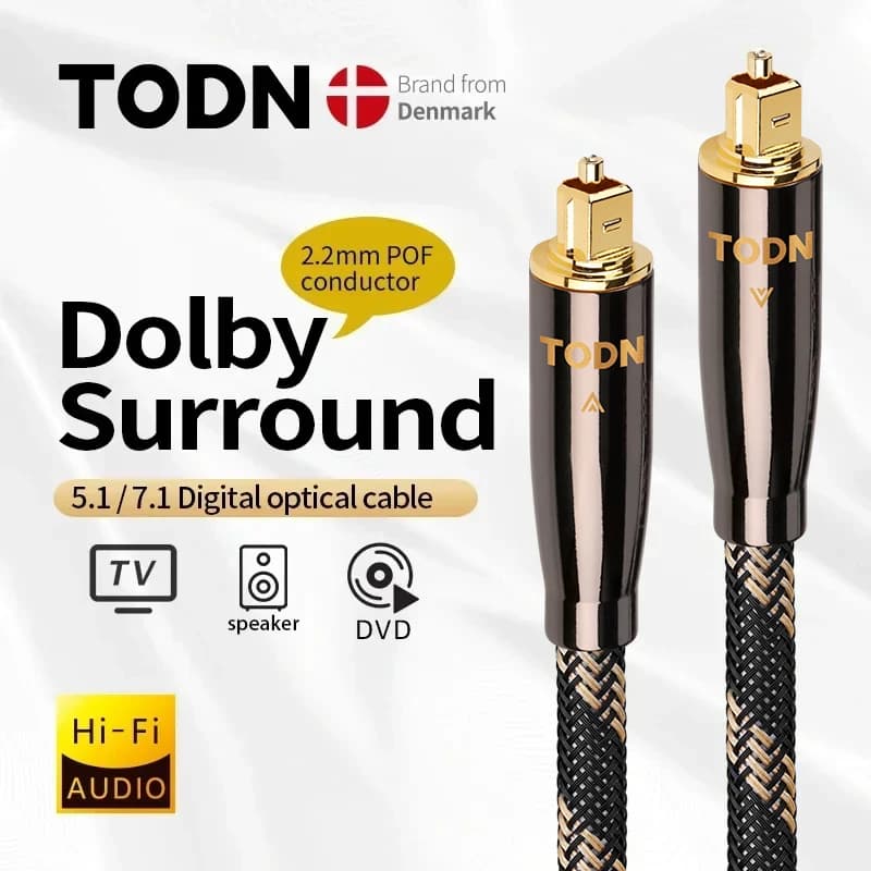 Cable Toslink de Audio óptico Digital TODN 5,1, Cable de Audio de 1m de fibra óptica, 2m, 3m, 10m, 15m para DVD de alta fidelidad TV TODN 5,1 Digital