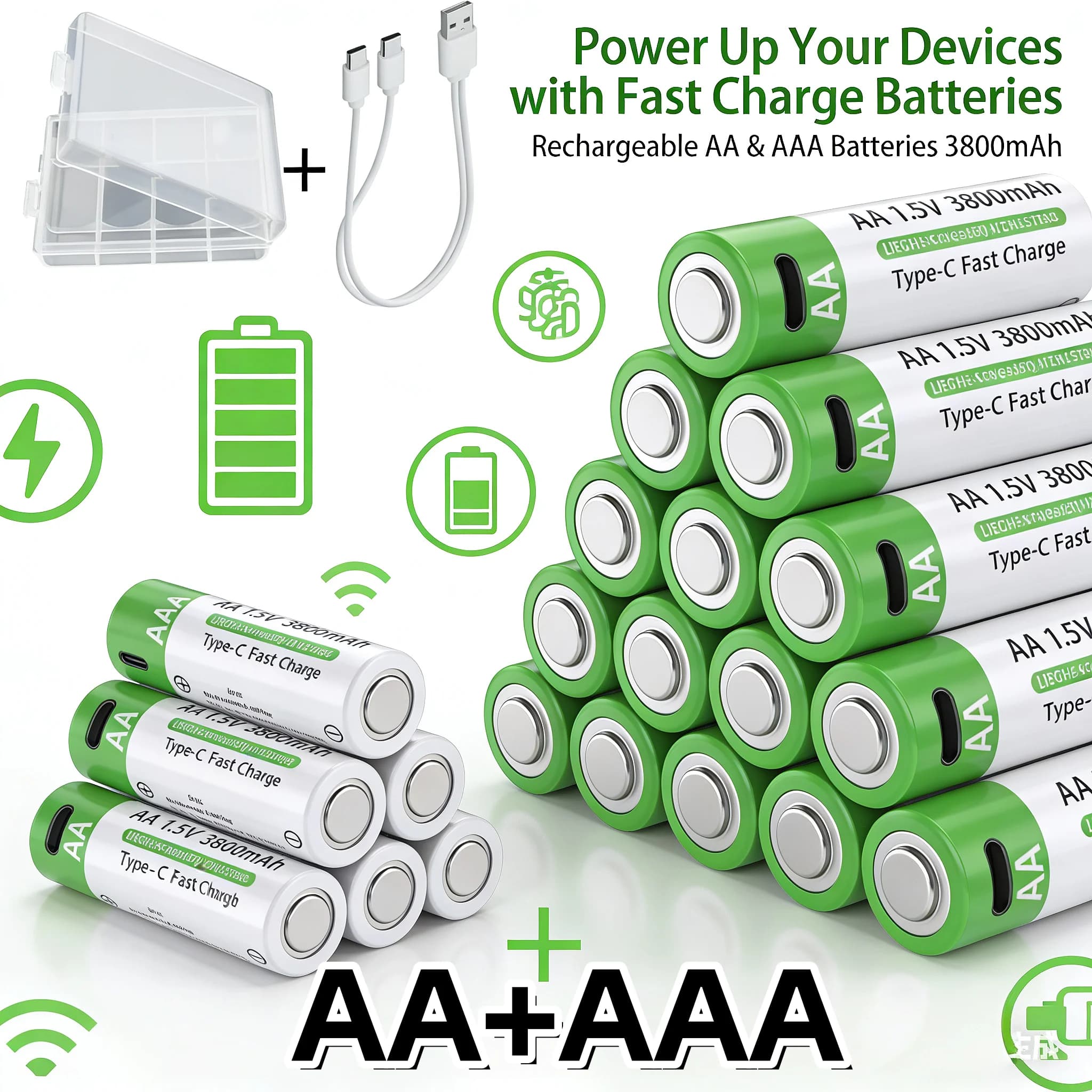 NUEVA Batería de Iones de Litio 2026 Tipo-C Recargable de Alta Capacidad AA&AAA para Control Remoto, Ratón, Juguetes Eléctricos