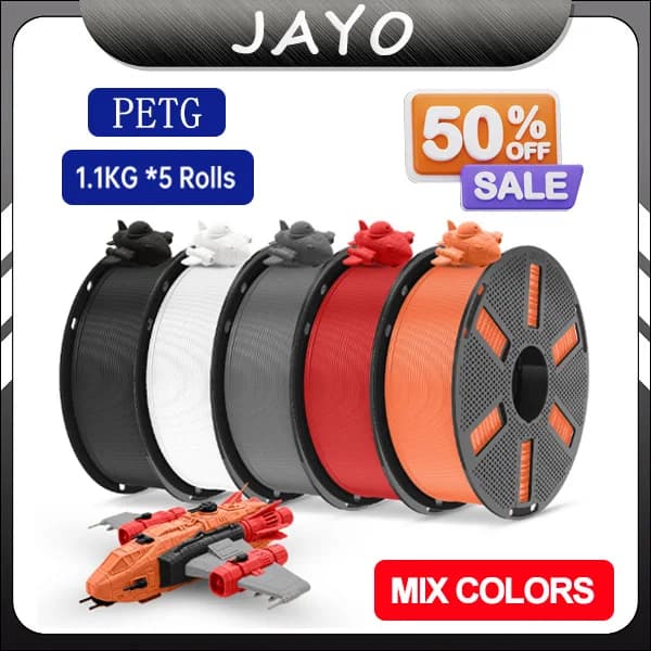 Filamento para Impresora 3D JAYO PETG 1.75MM, 5 Rollos, Material de Impresión 3D PETG para FDM, 1.1KG/Rollo