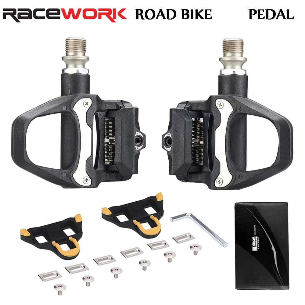 Pedales de bicicleta de carretera RACEWORK, pedales de bloqueo de nailon para bicicleta, tacos de ciclismo con rodamientos, pedales sin clip para sistema SPD SL con placa de bloqueo