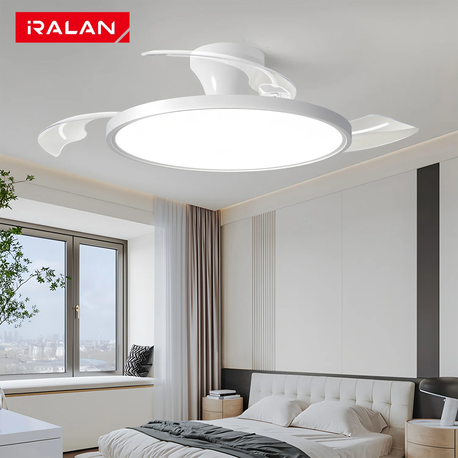 IRALAN-ventilador de techo Invisible moderno con luz LED, motor CC, Control remoto de gran volumen de aire para dormitorio y comedor