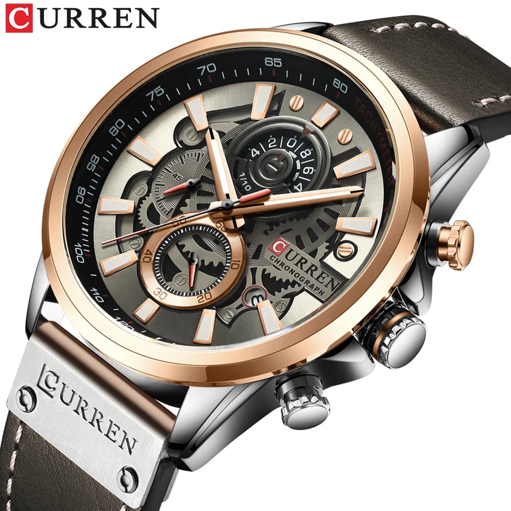 Reloj CURREN para hombre, relojes de marca superior, reloj de pulsera con correa de cuero, cronógrafo de moda, reloj deportivo de cuarzo, regalo para hombre