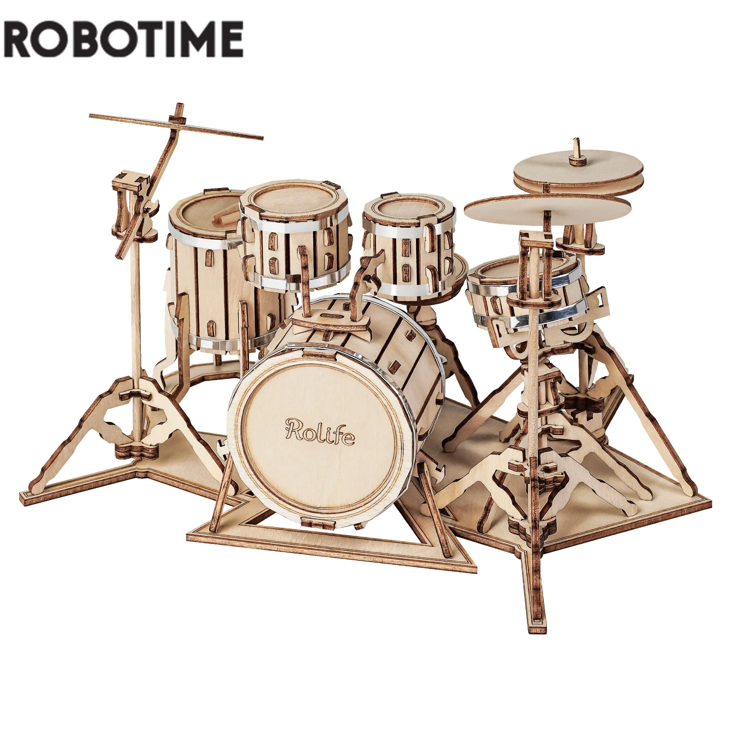 Robotime-instrumento Musical 3D para niños, rompecabezas de madera, juego de ensamblaje de tambor de saxofón, 4 tipos, Kit DIY, acordeón, violonchelo, juguete para regalo