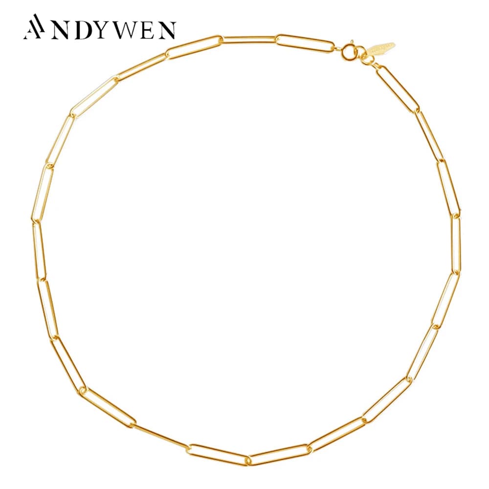 ANDYWEN-gargantilla de Plata de Ley 925 para mujer, cadena geométrica de oro, collar cuadrado ajustable de lujo, cadenas de 40cm, estilo Rock Punk, 2020
