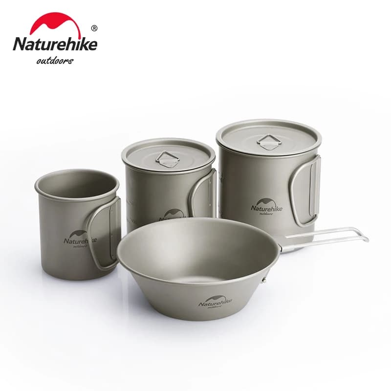 Naturehike-taza de titanio para acampar, vajilla turística, utensilios de Picnic, suministros de cocina al aire libre, utensilios de cocina de viaje, Pan Bowel