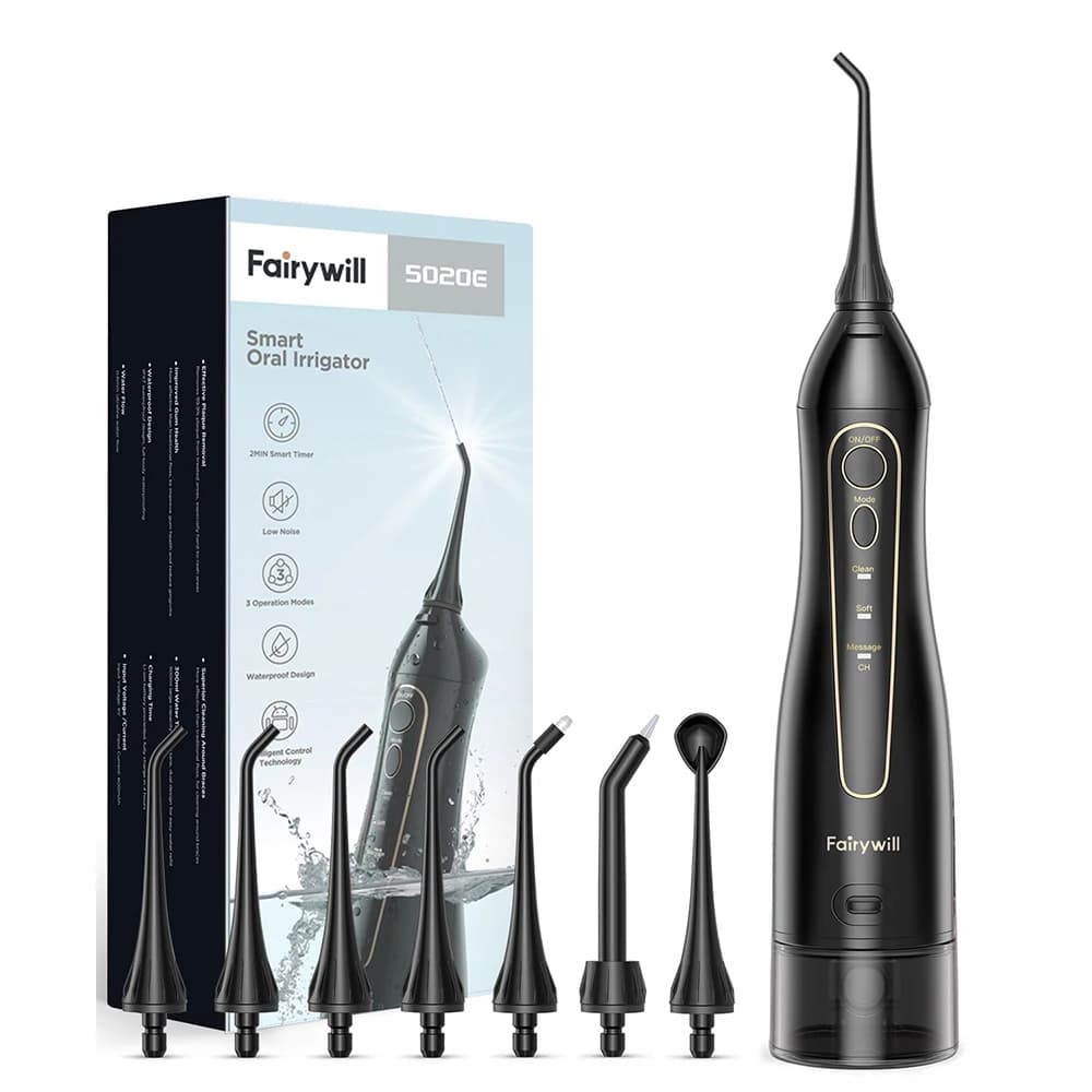 Fairywill-irrigador bucal para dientes, irrigador Dental portátil recargable, 3 modos, tanque de agua, limpiador de dientes impermeable, 300ML