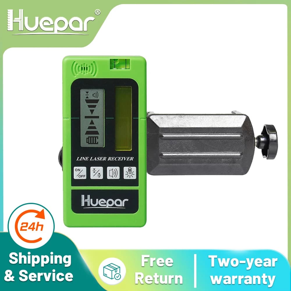 Detector de receptor de nivel láser con línea de pulsación para exteriores, nivelación electrónica para interiores, líneas horizontales verticales para haz verde y rojo