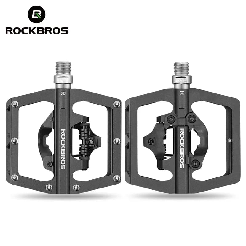 ROCKBROS-Pedal de bicicleta de montaña SPD, pedales de carreras de bicicleta con bloqueo automático, estructura de bloqueo de aluminio, rodamiento sellado, Pedal SPD para bicicleta
