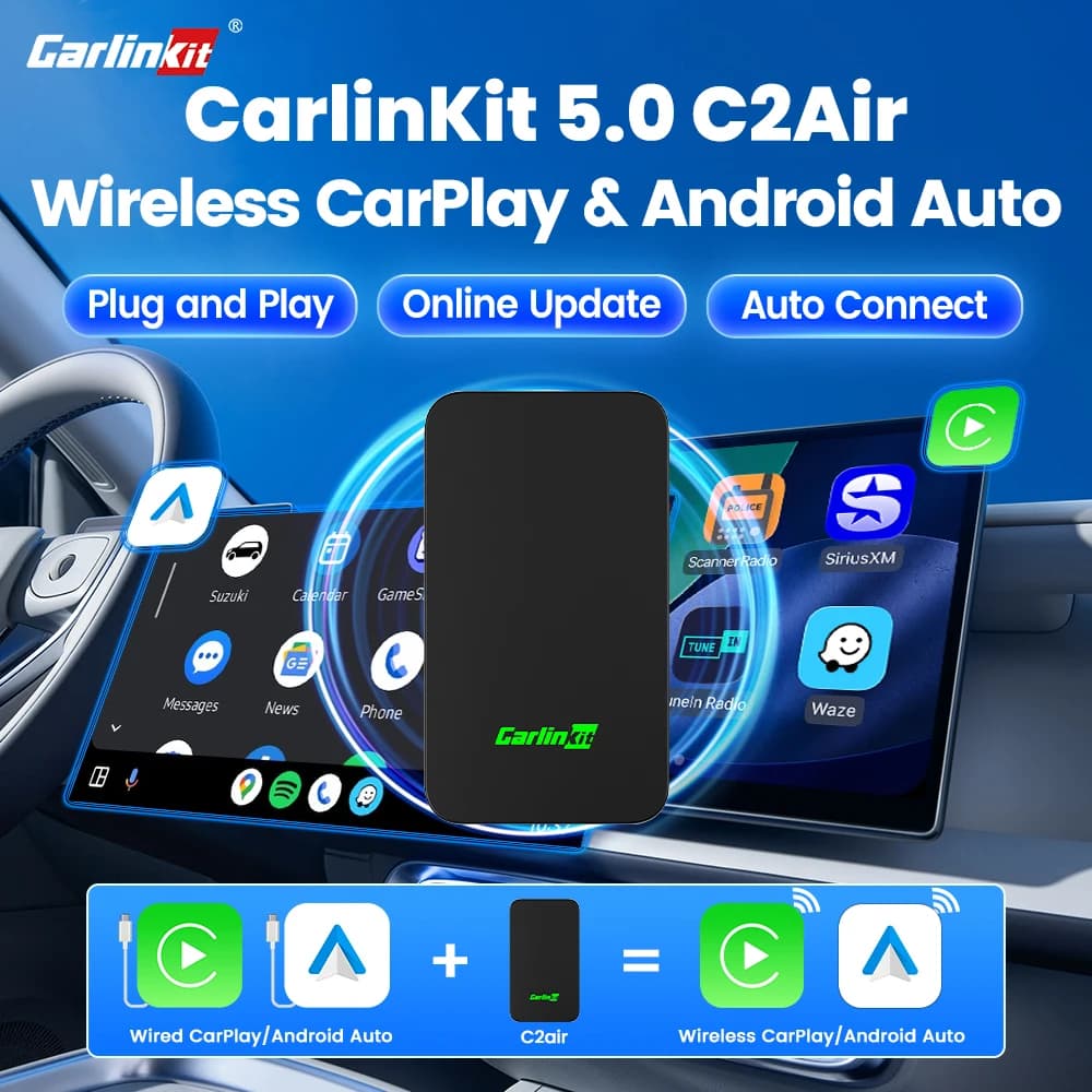 CarlinKit 5,0 C2Air adaptador inalámbrico CarPlay Android Auto Plug & Play 2,4 Ghz y 5,8 Ghz WiFi BT conexión automática para coches OEM