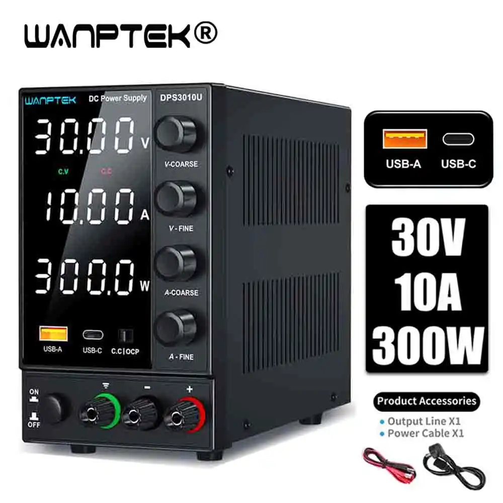 Fuente de alimentación de CC ajustable Wanptek 30V 5A 10A 60V 120V 3A, fuente de alimentación de laboratorio, regulador de alimentación estabilizada con pantalla LCD.