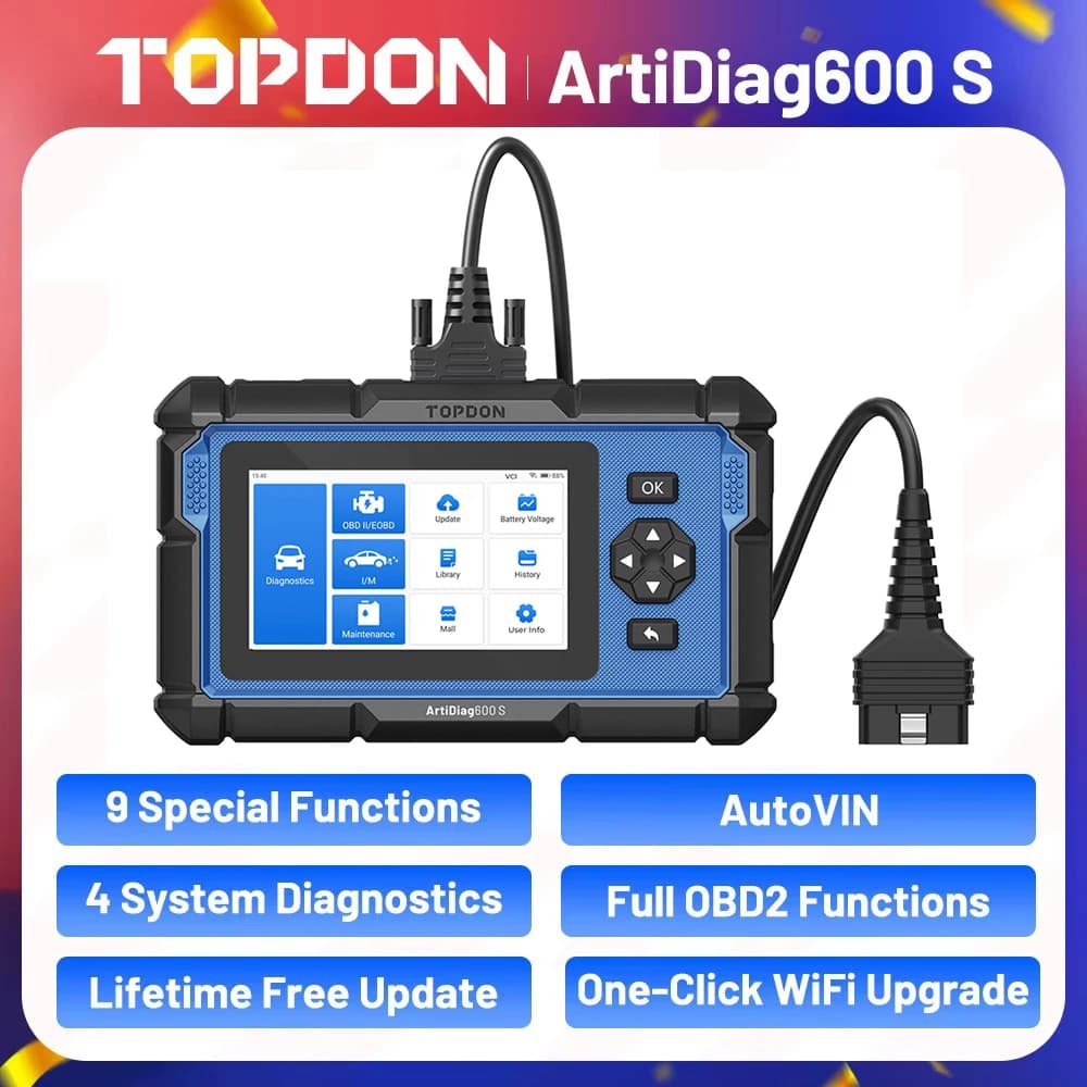 Escáner de Diagnóstico OBD2 TOPDON ArtiDiag600S, Lector de Códigos, Prueba de Motor, Aceite/BMS/ABS/SAS/EPB/DPF/TPMS/Acelerador