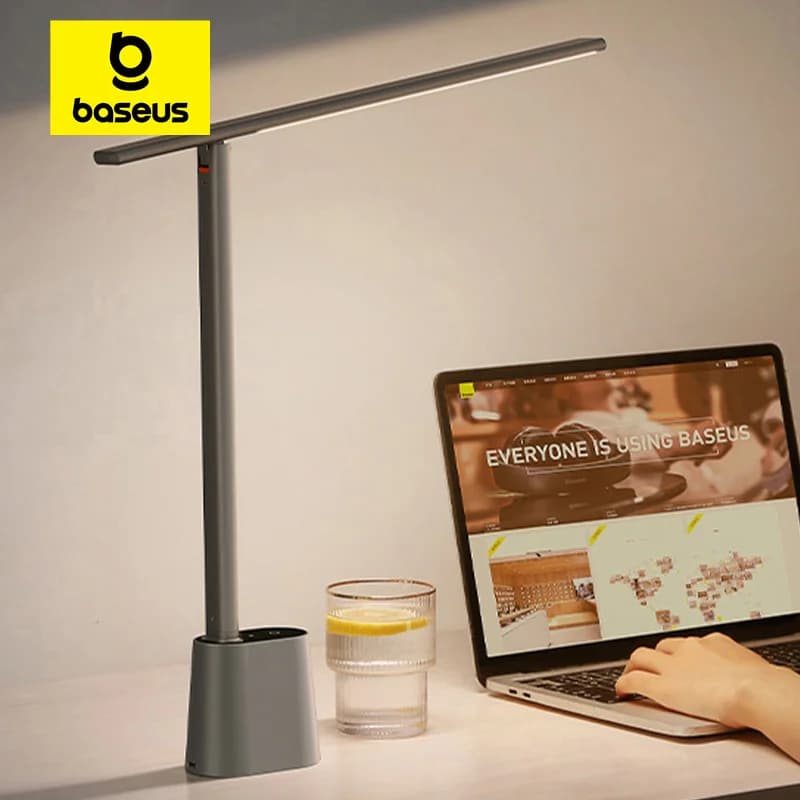 Baseus-Lámpara LED de escritorio, protección ocular, estudio, luz de oficina regulable, lámpara de mesa plegable, brillo adaptable inteligente, lámpara de lectura para cabecera