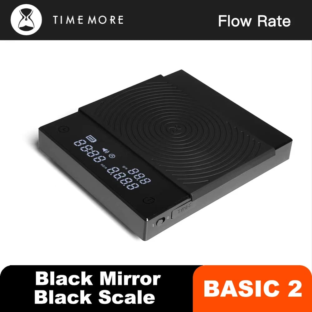 Báscula Electrónica para Café TIMEMORE Black Mirror Basic 2 con Temporizador Automático Incorporado, Báscula Digital para Espresso y Cocina, Función de Medición de Flujo de 2 kg
